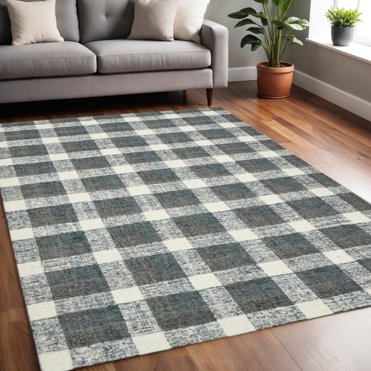 Edge Collections - 5' X 7' - Gray - Artisan Plaid Hand Tufted Area Rug - 1 Piece